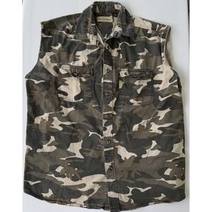 Bit And Bridle  Sleeveless Shirt Mens XL Green Camo Hunt Deer Trail Outdoor Fish